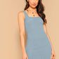 Square Neck Sleeveless Solid Rib-knit Tank Bodycon Dress