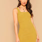 Square Neck Sleeveless Solid Rib-knit Tank Bodycon Dress