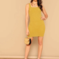 Square Neck Sleeveless Solid Rib-knit Tank Bodycon Dress