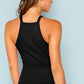 Slim Fit Rib-Knit Solid Fitted Halter Top - Black