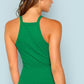 Slim Fit Rib-Knit Solid Fitted Halter Top - Green