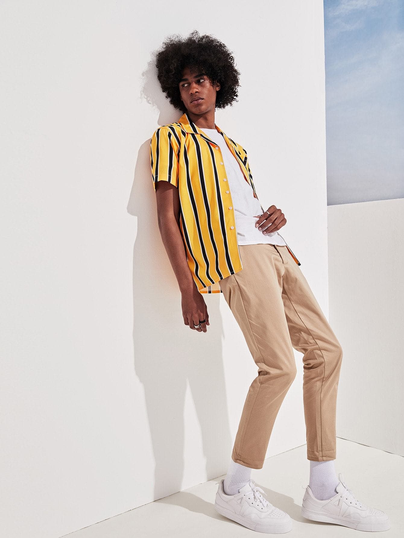 Yellow Short Sleeve Stripe Shirt
