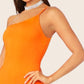 Sleeveless One Shoulder Split Thigh Form Fitted Dress - Orange
