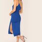 Sleeveless One Shoulder Split Thigh Form Fitted Dress - Blue