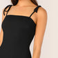 Black Spaghetti Strap Sleeveless Solid Knot Strap Fitted Dress