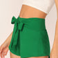 Zipper Fly Wide Leg Tie Waist Solid Shorts
