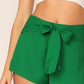 Zipper Fly Wide Leg Tie Waist Solid Shorts
