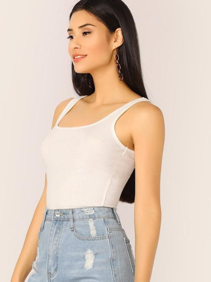 Slim Fit Scoop Neck Solid Skinny Tank Top