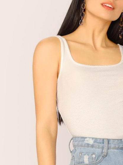 Slim Fit Scoop Neck Solid Skinny Tank Top