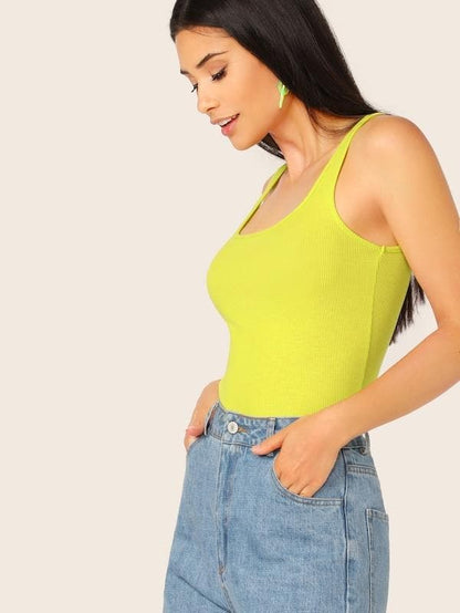 Slim Fit Scoop Neck Solid Skinny Tank Top