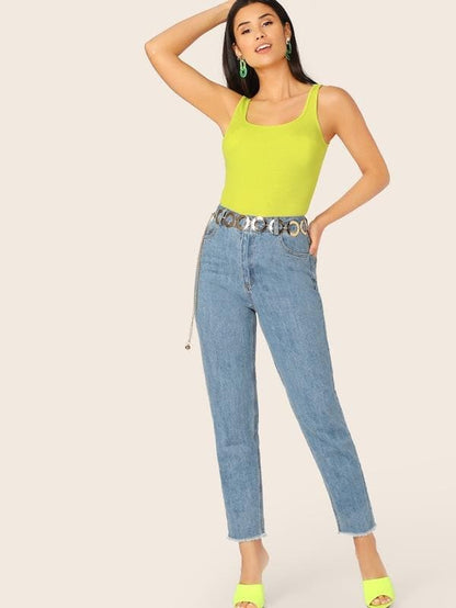Slim Fit Scoop Neck Solid Skinny Tank Top