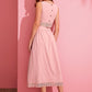 Pink Boat Neck Sleeveless Guipure Lace Detail Hem Crop Top & Button Front Skirt Set