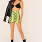 High Waist Zipper Fly Wide Band Waist Snakeskin Skirt