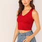 Scoop Neck Solid Fitted Tank Top - Red