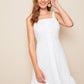 White Sleeveless High Waist Shirred Ruffle Hem Denim Dress