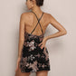Black Sleeveless V-Neck Criss-cross Backless Slit Hem Mini Slip Dress