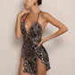 Black Sleeveless V-Neck Criss-cross Backless Slit Hem Mini Slip Dress