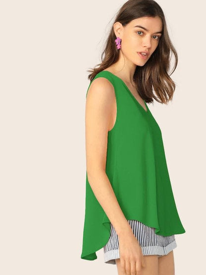 Sleeveless V-neck Flowy Top - Green