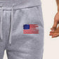 Grey Striped Flag Print Drawstring Sweatpants