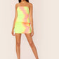 Strapless Sleeveless Tie Dye Ruched Tube Bodycon Dress