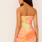 Strapless Sleeveless Tie Dye Ruched Tube Bodycon Dress