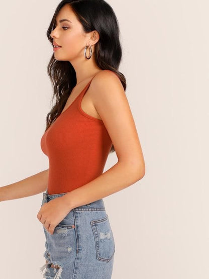 Slim Fit Scoop Neck Solid Skinny Tank Top
