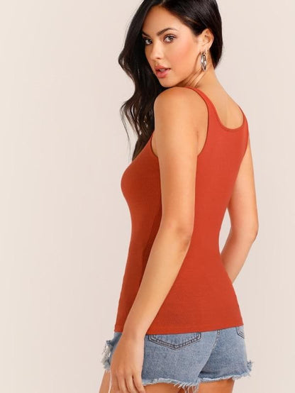 Slim Fit Scoop Neck Solid Skinny Tank Top