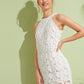 White Sleeveless Guipure Lace Halter Short Dress