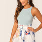 Round Neck Rib-Knit Lettuce Trim Solid Top