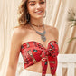 Bright Red Sleeveless Tribal Print Tie Front Bandeau Top