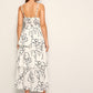 White Spaghetti Strap Sleeveless Abstract Print Tiered Layer Cami Dress