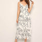 White Spaghetti Strap Sleeveless Abstract Print Tiered Layer Cami Dress