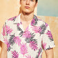 Button Fron Notched Collar Tropical Jungle Leaf Print Shirt