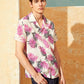 Button Fron Notched Collar Tropical Jungle Leaf Print Shirt