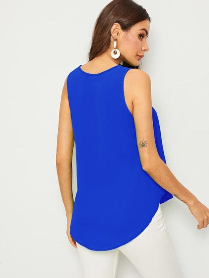 Sleeveless V-neck Flowy Top - Blue