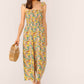 Tropical Print Shirred Bodice Wide Leg Tropical Sleeveless Jumpsuit