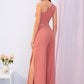 Pink One Shoulder Sleeveless Knot Front Tank Top & Split Thigh Pants Set