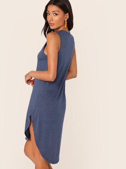 Sleeveless Round Neck High Low Curved Hem Tank Dress