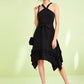 Black Sleeveless Frill Trim Self Belted Hanky Hem Dress