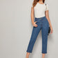 Topstitching Blue Roll Up Hem Straight Jeans