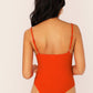 Orange Spaghetti Strap Twist Front Rib Knit Sleeveless Bodysuit