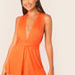Orange Backless V-Neck Jersey Knit Wrap Bodice Sleeveless Romper Jumpsuit