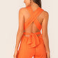 Orange Backless V-Neck Jersey Knit Wrap Bodice Sleeveless Romper Jumpsuit