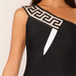 Black Geometric Sleeveless One Shoulder Bandage Asymmetric Hem Mini Dress