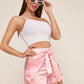 Pink High Waist Satin Knot Front Shorts