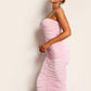 Pastel Pink Spaghetti Strap Sleeveless Sweetheart Neck Ruched Cami Pencil Dress