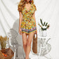 Yellow Short Sleeve Floral Print Plunging Neck Self Belted Playsuit Jumpsuit