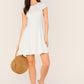 Round Neck High Waist V Back Cap Sleeve Fit & Flare Dress