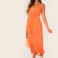  Neon Orange Sleeveless Spaghetti Strap Plunging Neck Wrap Slip Dress