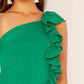 Green Sleeveless One Shoulder Ruffle Trim Smocked Mini Dress